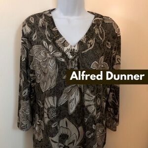 Alfred Dunner, L, V-neck, brown, floral top